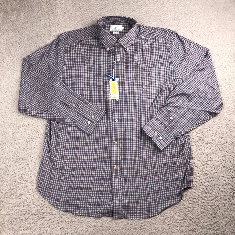 Southern Tide Stretch Sport Shirt Mens XL Classic Fit Blue Plaid Performance NEW